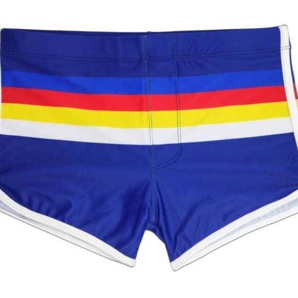 Men's Sexy Blue Striped Swimwear Trunks Resort Shorts Blue S - Picture 4 of 5